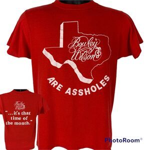 Vintage 80s Bowley and Wilson Are A-holes T Shirt Texas Comedy USA Red S Small